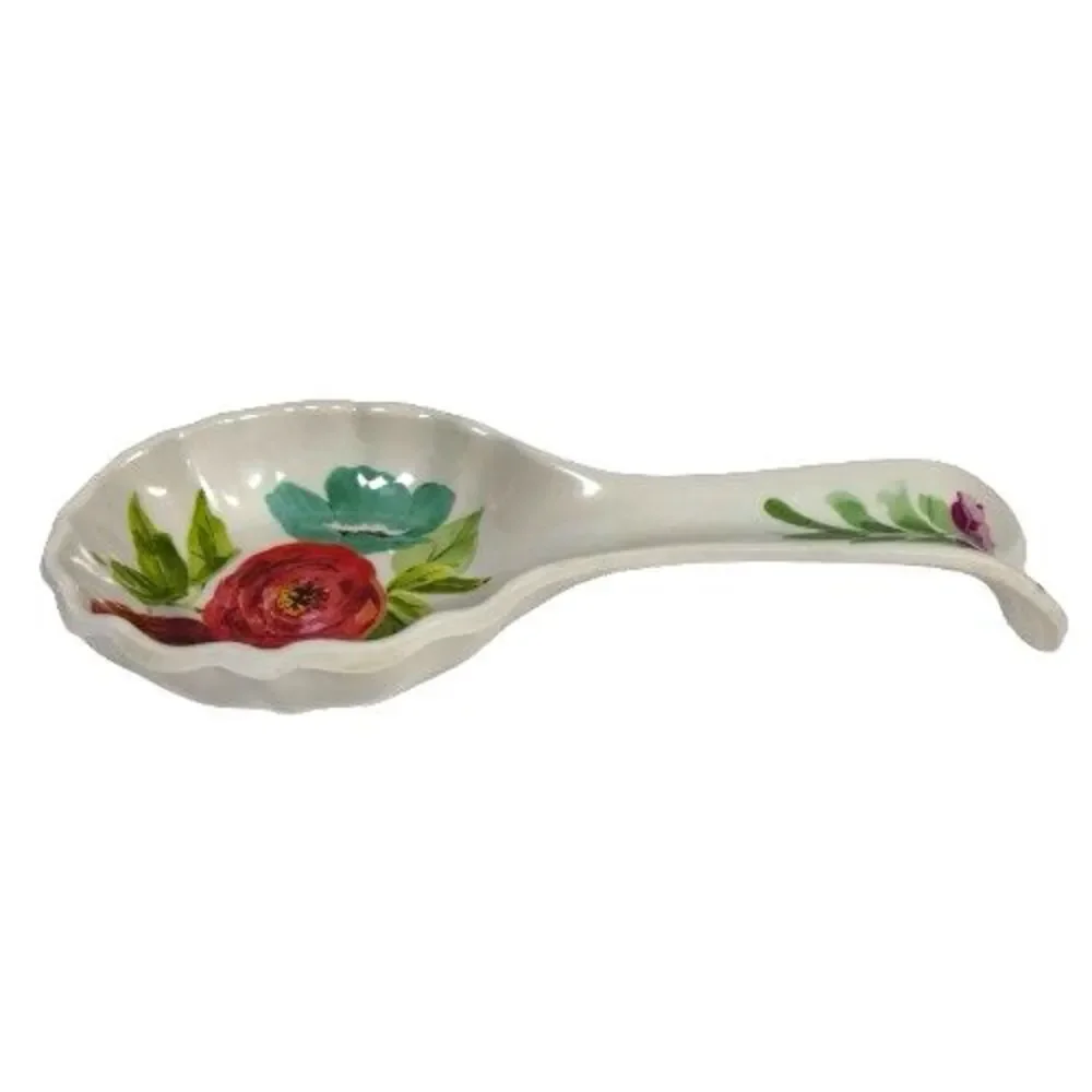 Vintage The Pioneer Women Spoon Rest Red Poppies Floral Pattern Melamine 8.75